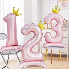 Resim 42 İnç Pembe Taç Numara Balonu - Yıldönümleri, Yetişkin Kutlamaları ve Daha Fazlası için Ayakta Duran Alüminyum Folyo Doğum Günü Süslemesi 