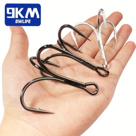 Resim 9KM 50 Adet Balıkçılık Üçlü Kancalar Yüksek Karbon Çelik Terminal Takımı Yüksek Dayanıklılık ve Korozyon Direnci Yem ve Lure İçin 