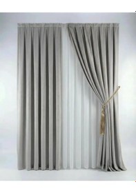 Resim Açık Gri Renk Kadifemsi Ada Fon Perde 1/3 Sık Pileli V-40 Açık Gri 