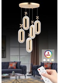 Resim İstanbul Avize Alfa Led 5'li Gold Kumandalı 3 Renk Ledli Modern Led Avize 