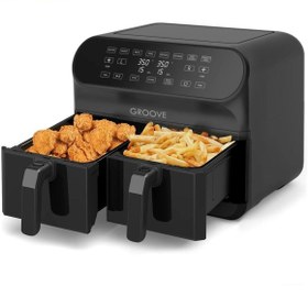 Resim E&D Collection Groove XXL 1800W (4Lt+4Lt) 8Lt Çift Hazneli Airfryer Air Fryer Yağsız Sıcak Hava Fritözü Siyah 