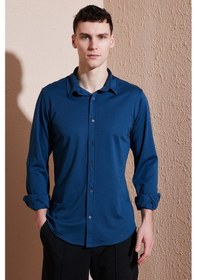 Resim Buratti Pamuklu Regular Fit Düz Yaka Erkek Gömlek Cf25S119628 Indigo 