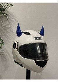 Resim Motor & Motosiklet Koyu Mavi Simli Şeytan Boynuzu Kask Dış Aksesuar Diğer 