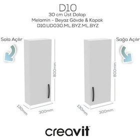 Resim D10 30 Cm Sağ Üst Dolap Beyaz Melamin Gövde Melamin Kapak Mat Beyaz 