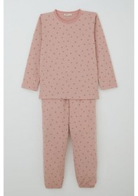 Resim Breeze Kız Çocuk Pijama Takımı Minimal Mini Desenli 4-8 Yaş, Gülkurusu Gülkurusu 