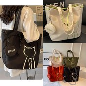 Resim Kadınlar İçin Tote Çanta - Hafif Büyük Kapasiteli Minimalist Kedi Desenli, Manyetik Kapamalı Omuz/Çapraz Çanta - Geniş Günlük, Spor, Seyahat ve Plaj Çantası - Dayanıklı Kumaş El Çantası Siyah/Beyaz - Kadınlar İçin Mükemmel Hediye, Eğlenceli Kedi Tasarımı, Sağlam Askılı 