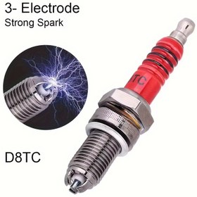 Resim D8TC Üç Elektrodlü Yanık Fiş, Düşük Isı Tüketimi, Hızlı Ateşleme, Motor Gazını Tamamen Yakar, Güc Artırır, Yakıt Tüketimini Azaltır, CG 125cc 150cc 200cc 250cc CF250 4-Stroke Motorlu Motosiklet Scooter için Uygun 