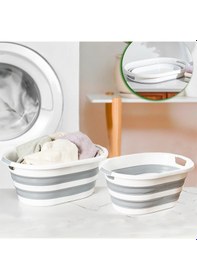 Resim Porsima La-550 2 Li Katlanabilir Silikon Çamaşır Sepeti 40-26 Lt Beyaz - Gri 