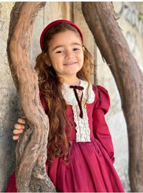 Resim Bordo Kurdaleli Vintage Kız Bebek Elbisesi,doğum Günü Elbise,fotoğraf Çekim Elbisesi,0-12 Yaşa Uygun Bordo 