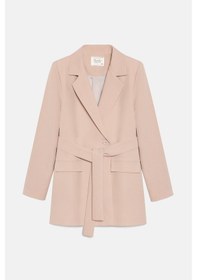 Resim Sââde Kadın Tek Düğmeli Dokuma Kruvaze Blazer Ceket - Kuşaklı Taş 