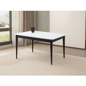 Resim Ortadan Açılır Büyüyen Yemek Masası Beyaz-Siyah Ayaklı 80x130 CM S Siyah 