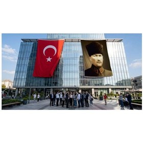 Resim Mavi Gözlü Atatürk Portresi Bayrak Ve Türk Bayrağı Premium Raşel Kumaş 2'li Set 10x15 Metre Ata11 Diğer 