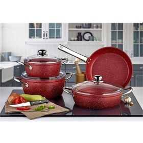 Resim Evimsaray S9105 7 Prç Matilda Granit Tencere Seti Gümüş Kulplu Kırmızı Kırmızı 