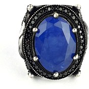 Resim OSESHOP Lacivert Paribu Tanzanit Taşlı 925ayar Gümüş Oniks Taş Detaylı Erkek Yüzük 