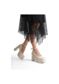 Resim Asmi Shoes Kadın Della Bilekten Bağlamalı 12cm Platform Topuklu Ayakkabı Krem Krem 