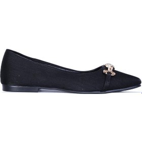 Resim Scarletta S4 Siyah Saten Kadın Babet Ayakkabı Siyah 