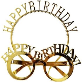 Resim Happy Birthday Yazılı Taç Ve Happy Birthday Yazılı Gözlük Seti Altın Renk Diğer 