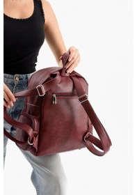 Resim Baginn Suni Deri Kadın Sırt Çantası 38 28 Cm Mega Bag Günlük Kullanıma Uygun Çok Cepli İçi Astarlı Bordo 