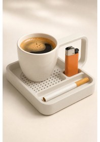 Resim Kahve Sunum Tepsisi Çok Bölmeli Masa Üstü Organizer Kupa Fincan Standı Pla 12.5x11x7 Cm Beyaz 
