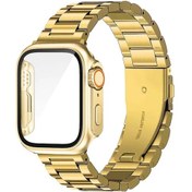 Resim Gaojunshop01 Altın S10 42mm iOs Watch Uyumlu Ultra Se Serisi Çelik Kayış Ve Cam Korumalı Kasa 