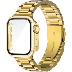Resim Sunshine022 Golden 44mm iOs Watch Uyumlu Ultra Kordon Ve Ekran Koruyucu Seti 