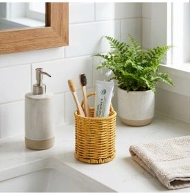 Resim Yuvarlak Hasır Dokulu Plastik Rattan Kaşıklık &amp Amp Çatallık Askılı Kendiliğinden Tutmalı Çok Çok Renkli 