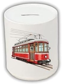 Resim Tramvay Baskılı Kumbara - Seramik Para Biriktirme Kumbarası 