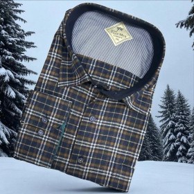 Resim Klasik %100 Cotton Uzun Kollu Terletmeyen Kışlık Flanel Kumaş Lacivert Gömlek Regular Kalıp -10361 Lacivert 