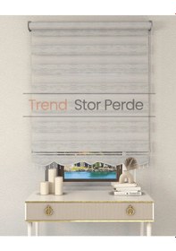 Resim Gri Bambu Boncuklu Zebra Stor Güneşlik Perde Opak Gri 