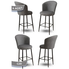 Resim Canisa Fora Serisi 4 Adet Gri Sandalye Ada Mutfak Bar Sandalyesi Babyface Kumaş Siyah Metal Ayak Sandalyeler Gri Ayaklar Siyah 