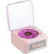 Resim Nostalji Mini Plak Görünümlü Radyolu Bluetooth Hoparlör 3D Ses Dalgası Retro Müzik Plak Pembe 