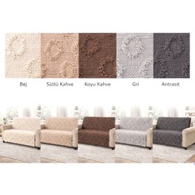 Resim Desenli Sakallı Şönil Kaymaz Koltuk Örtüsü - Sütlü Kahve Sütlü Kahve 