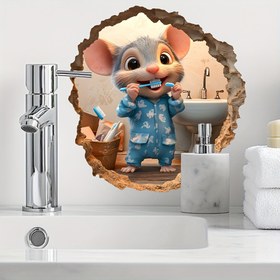 Resim 1 adet Falfu Delikten Bakar Komik Fare Duvar Sticker - Esprili Banyo Dekoru, Yüzeyler için Kendinden Yapışkanlı Çıkarılabilir PVC Etiket, Yarı Mat Bitiş, Kolay Yapıştır & Soyulabilir Tasarım, Eğlenceli Dekor Aksesuarı, Tuhaf Dekor Öğesi, Ev Dekorasyonu, Fantazi Teması, Dayanıklı Malzeme, Yaratıcı Dekoratörler 