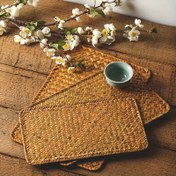 Resim Yemek Masası için El Yapımı Rattan Dokuma Placemats - Isıya Dayanıklı, Yaratıcı Ev Dekoru, Anneler Günü için İdeal, Doğal Ahşap Renk, Dikdörtgen Şekil, Masa Dekoru 