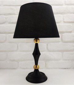 Resim Siyah Modern Konik Gold Toplu Metal Ayaklı Siyah Kumaş Abajur Altın - Siyah 
