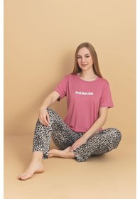 Resim Pijamerry Kadın Bisiklet Yaka Milan Kumaş Likralı Kısa Kollu Pijama Takımı 6003 - 1 Adet Pembe 
