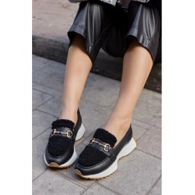 Resim Nilufarr Shaggy Siyah Deri Kürklü Kadın Sneaker 