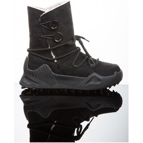 Resim Kadın Günlük Nubuk Deri Kar Bot Bootie Postal İçi Kürklü Düğmeli Ve Bağcıklı Kaymaz Taban 501 Siyah 