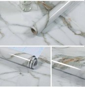 Resim Sones 215421210w 5m Mermer Desen Parlak Boya Mobilya Tadilatı Kendinden Yapışkanlı Duvar Kağıdı Dolap Su Geçirmez Film Çatlak Sarı Gri 
