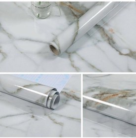 Resim Sones 215421210w 5m Mermer Desen Parlak Boya Mobilya Tadilatı Kendinden Yapışkanlı Duvar Kağıdı Dolap Su Geçirmez Film Çatlak Sarı Gri 
