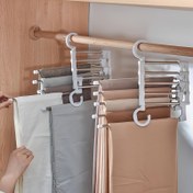 Resim Kaymaz Kaplamalı, 5 Kancalı, Paslanmaz Çelik Tasarımlı, Dağınıklığı %80 Azaltan, Dar Kesim Kot Pantolon ve Denim için Uygun 9 Katlı Metal Pantolon Askısı 