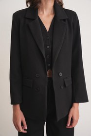 Resim Mixray 4745 Kadın Oversize Blazer Ceket Siyah 