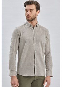 Resim Koyu Kahverengi Kısalabilir Kollu Armürlü Biritli Yaka Casual Slim Fit Dar Kesim Gömlek 1004240202-koyu Kahverengi 