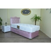 Resim Baza Tay tüy PEMBE Silinir Kumaş Kapitone başlık Metal Fırın Boya Ortopedik Yatak 90*190cm El Yapım 