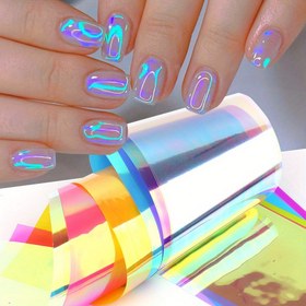 Resim 8 adet Aurora Borealis Tırnak Folyoları - Holografik Buz Küpü Etkisi, Manikür & Pedikür için Parıldayan Transfer Çıkartmaları 