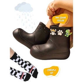 Resim Siyah Yağmur Botu + Süper Star Çoraplı Set Siyah 