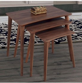 Resim 3'Lü Ceviz Dikdörtgen Ahşap Zigon Sehpa E1 