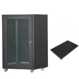 Resim Setrack 19" 12U 600x600 Camlı Tekerlekli Rack Kabinet - Sabit Raf 