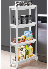Resim Tekerlekli Raf Ünitesi 4 Katlı Mutfak Rafı Banyo Rafı Banyo Düzenleyici Dar Alan Organizer - Beyaz Çok Renkli 
