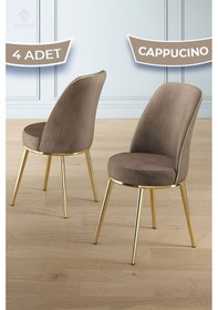 Resim Canisa Pefa Serisi 4 Adet Cappucino Mutfak Sandalyesi Gold Kaplama Metal Ayak 1. Sınıf Babyface Kumaş Sandalye Cappucino Ayaklar Gold 